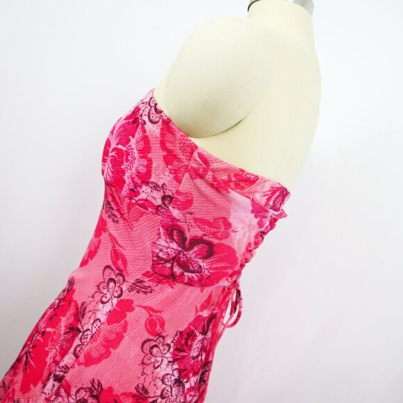 Zinc Strapless Pink Floral Print Dress Tulle Corset Back Flutter Hem M - Picture 8 of 14
